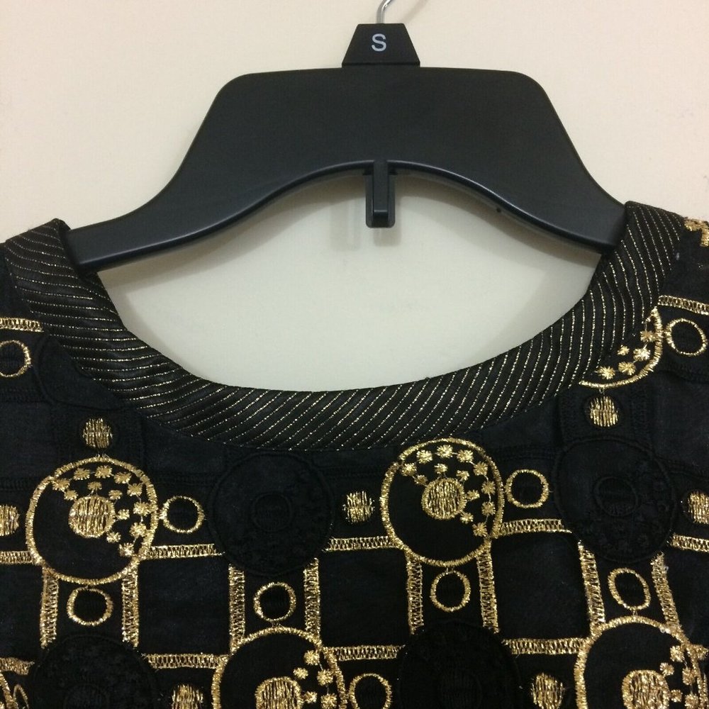 Vintage Victor Costa Womens Black Gold Metallic Filigree Cocktail Party Dress 6 - Picture 3 of 10